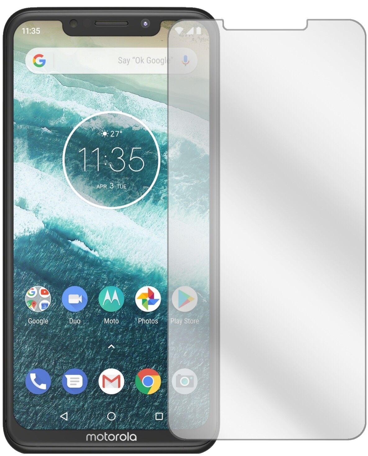 Klare Displayschutzfolie von dipos passend für Motorola One Power, präziser Zuschnitt und blasenfrei montiert