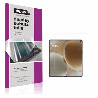 Klare Displayschutzfolie von dipos passend für Motorola Razr Fold 2026 Aussenseite, präziser Zuschnitt und blasenfrei montiert