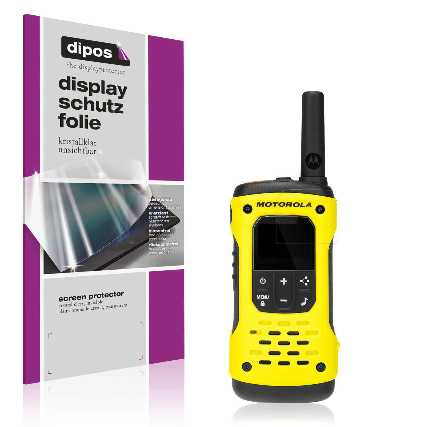 Klare Displayschutzfolie von dipos passend für Motorola TLKR T92 H2O, präziser Zuschnitt und blasenfrei montiert