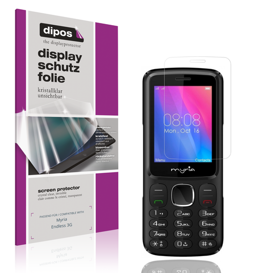 Klare Displayschutzfolie von dipos passend für Myria Endless 3G, präziser Zuschnitt und blasenfrei montiert
