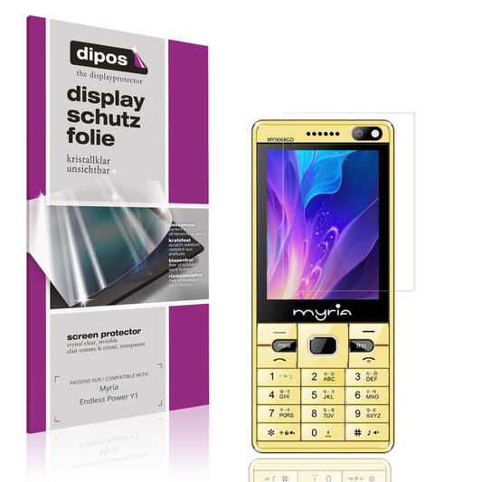 Klare Displayschutzfolie von dipos passend für Myria Endless Power Y1, präziser Zuschnitt und blasenfrei montiert