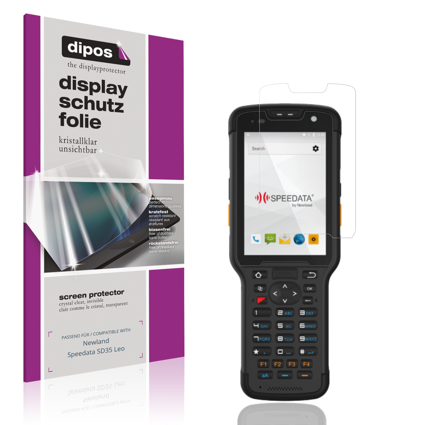 Klare Displayschutzfolie von dipos passend für Newland Speedata SD35 Leo, präziser Zuschnitt und blasenfrei montiert