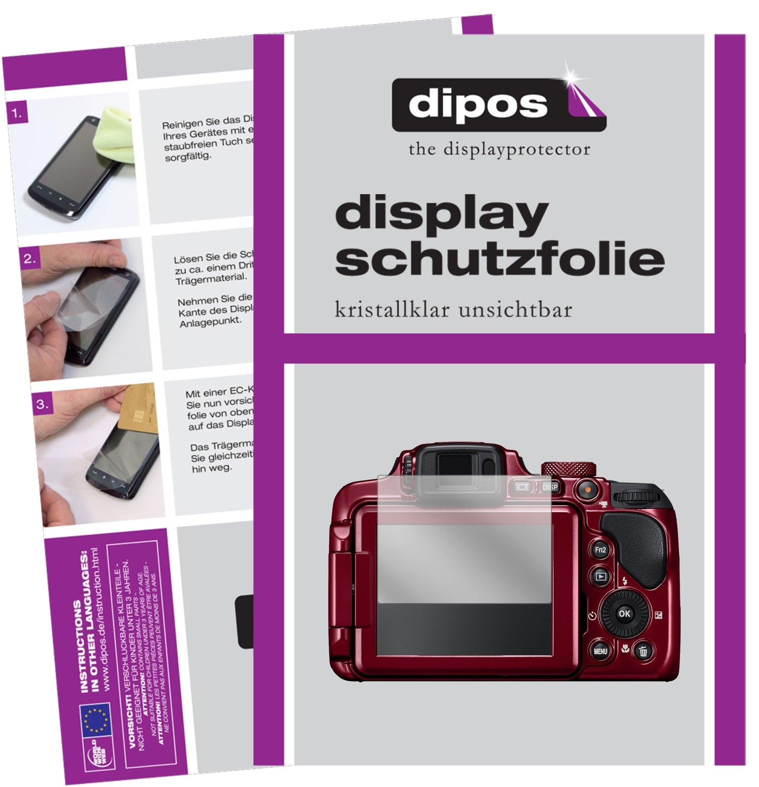 Klare Displayschutzfolie von dipos passend für Nikon Coolpix B700, präziser Zuschnitt und blasenfrei montiert