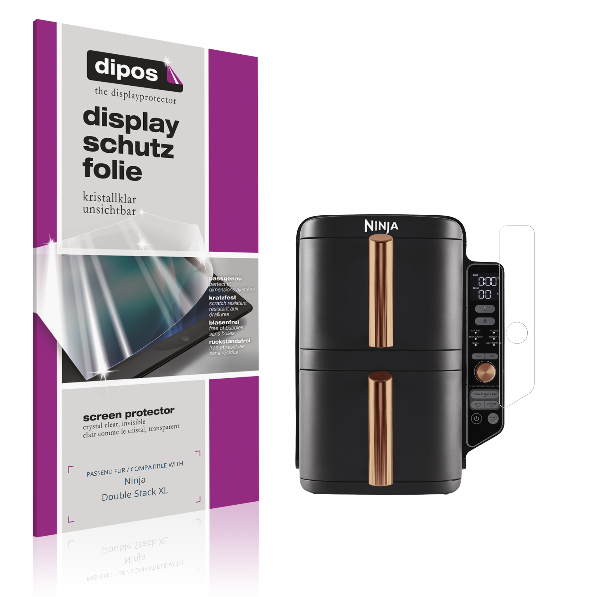 Klare Displayschutzfolie von dipos passend für Ninja Double Stack XL, präziser Zuschnitt und blasenfrei montiert