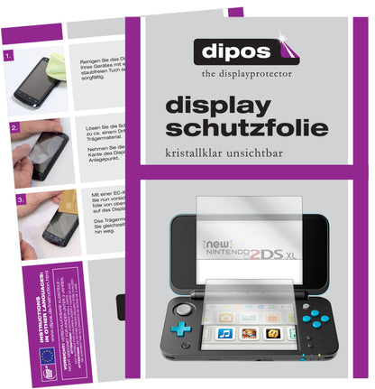 Klare Displayschutzfolie von dipos passend für Nintendo 2DS XL, präziser Zuschnitt und blasenfrei montiert