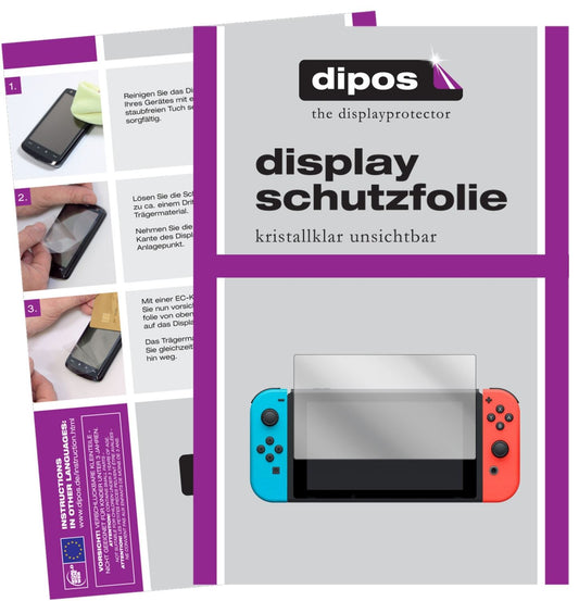 Klare Displayschutzfolie von dipos passend für Nintendo Switch, präziser Zuschnitt und blasenfrei montiert