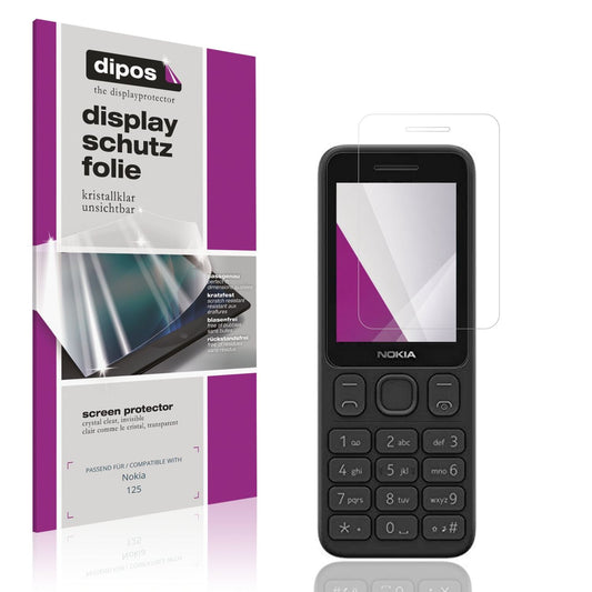 Klare Displayschutzfolie von dipos passend für Nokia 125, präziser Zuschnitt und blasenfrei montiert