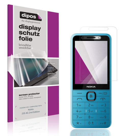 Klare Displayschutzfolie von dipos passend für Nokia 235 4G 2nd Edition, präziser Zuschnitt und blasenfrei montiert