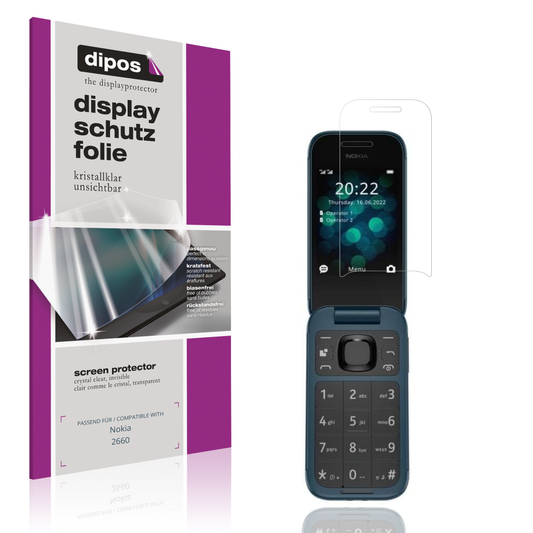 Klare Displayschutzfolie von dipos passend für Nokia 2660, präziser Zuschnitt und blasenfrei montiert