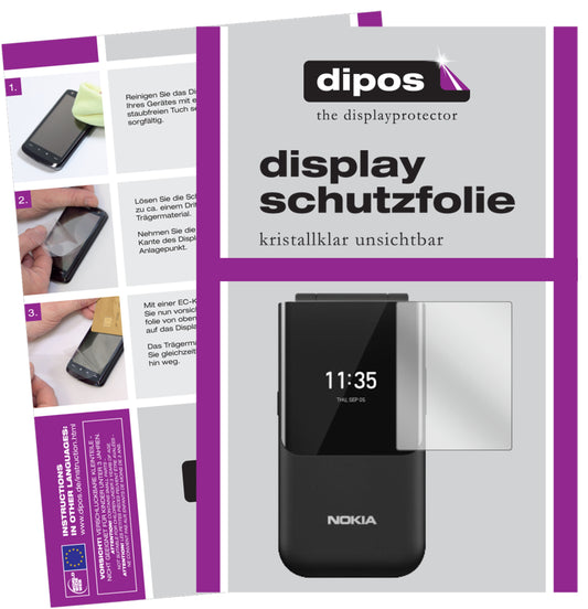 Klare Displayschutzfolie von dipos passend für Nokia 2720 Flip Rückseite, präziser Zuschnitt und blasenfrei montiert