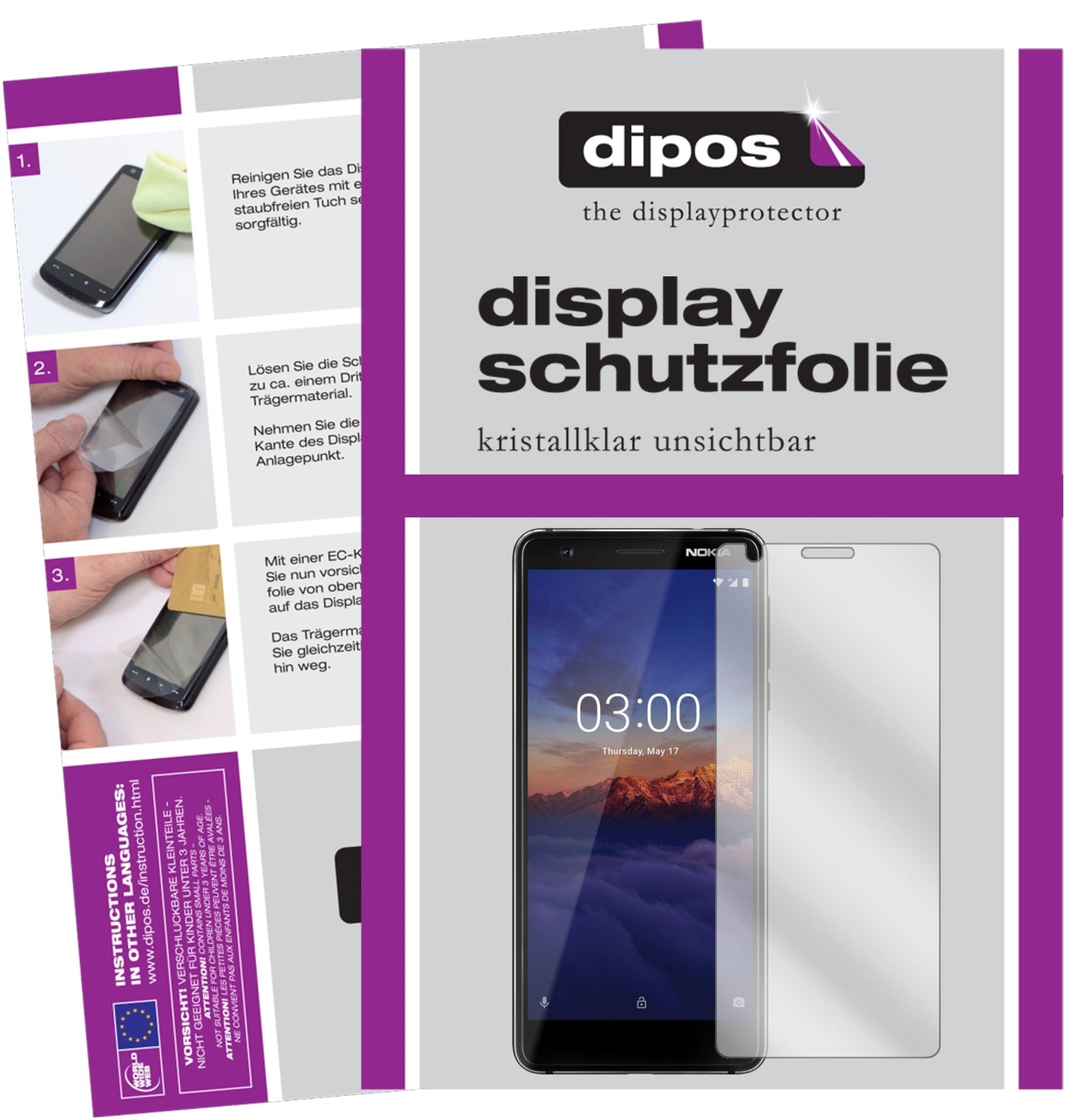Klare Displayschutzfolie von dipos passend für Nokia 46025, präziser Zuschnitt und blasenfrei montiert
