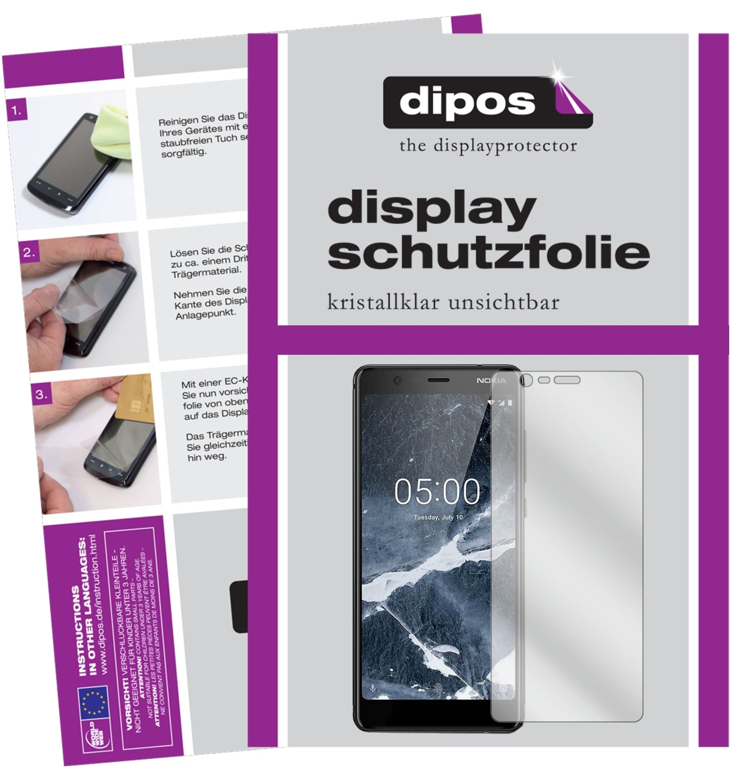 Klare Displayschutzfolie von dipos passend für Nokia 46027, präziser Zuschnitt und blasenfrei montiert