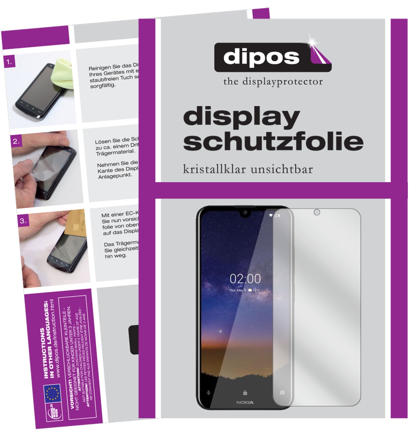Klare Displayschutzfolie von dipos passend für Nokia 46055, präziser Zuschnitt und blasenfrei montiert