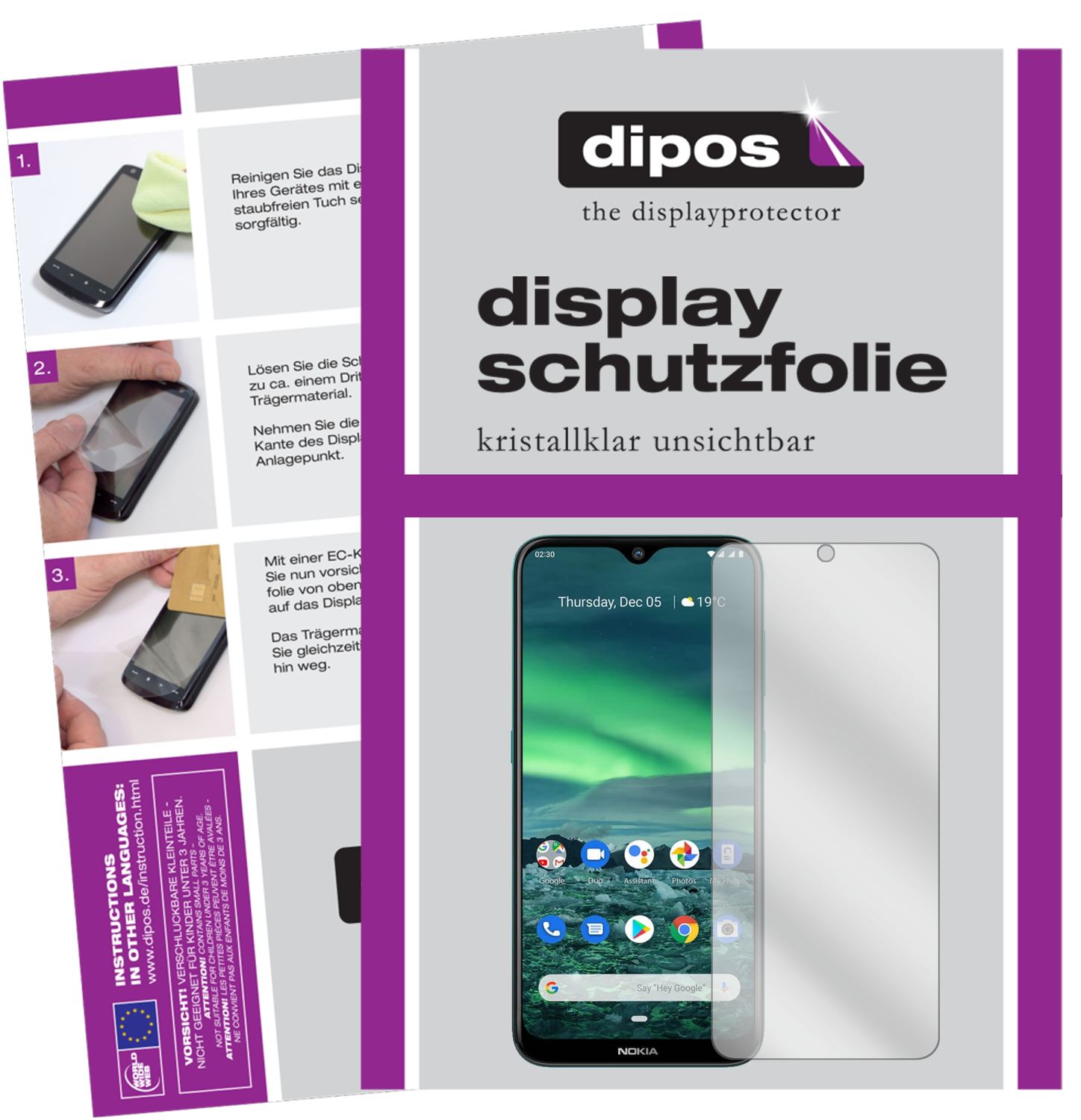Klare Displayschutzfolie von dipos passend für Nokia 46083, präziser Zuschnitt und blasenfrei montiert