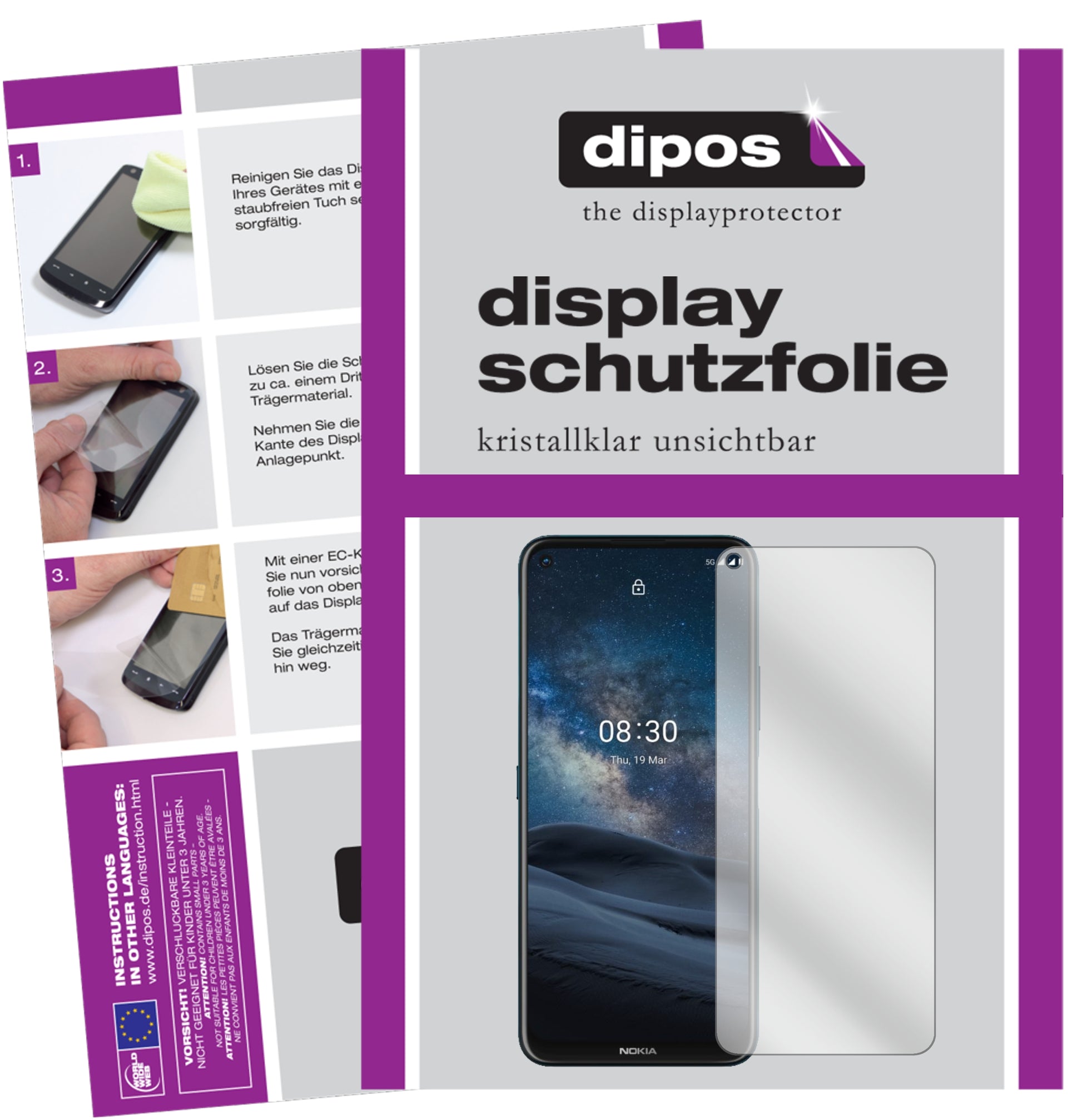Klare Displayschutzfolie von dipos passend für Nokia 46089, präziser Zuschnitt und blasenfrei montiert