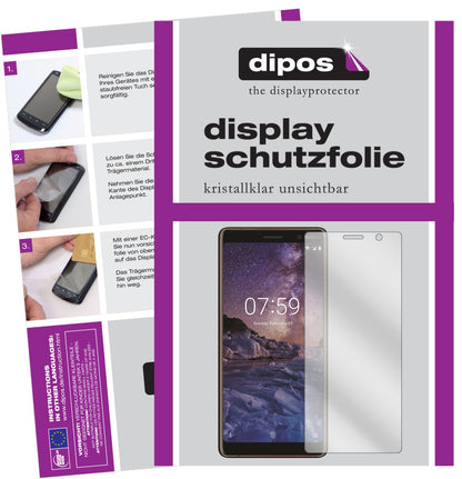 Klare Displayschutzfolie von dipos passend für Nokia 7 Plus, präziser Zuschnitt und blasenfrei montiert