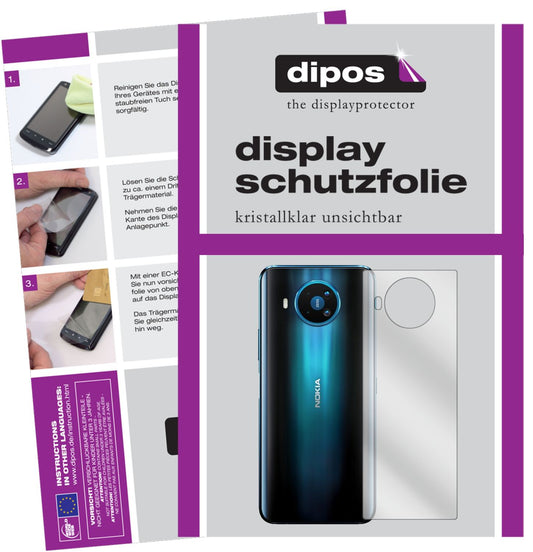Klare Displayschutzfolie von dipos passend für Nokia 8.3 5G Rückseite, präziser Zuschnitt und blasenfrei montiert
