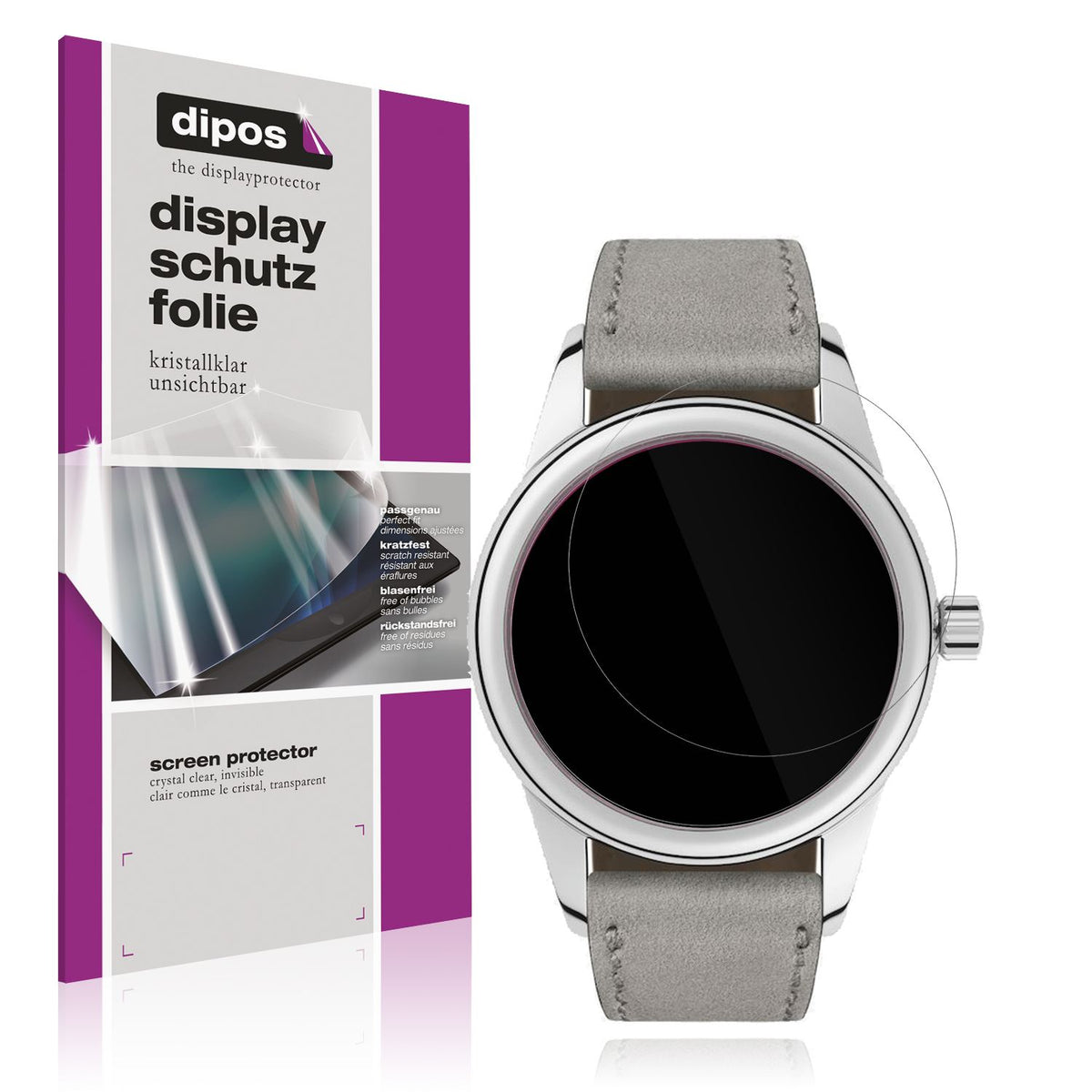 Klare Displayschutzfolie von dipos passend für NOMOS Glashütte Club, präziser Zuschnitt und blasenfrei montiert