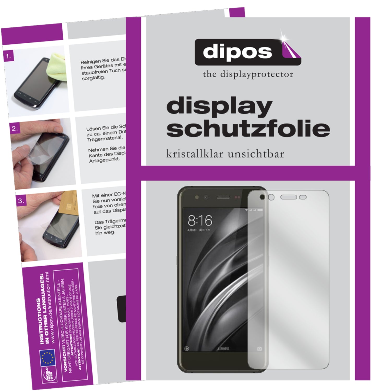 Klare Displayschutzfolie von dipos passend für Nomu M8, präziser Zuschnitt und blasenfrei montiert