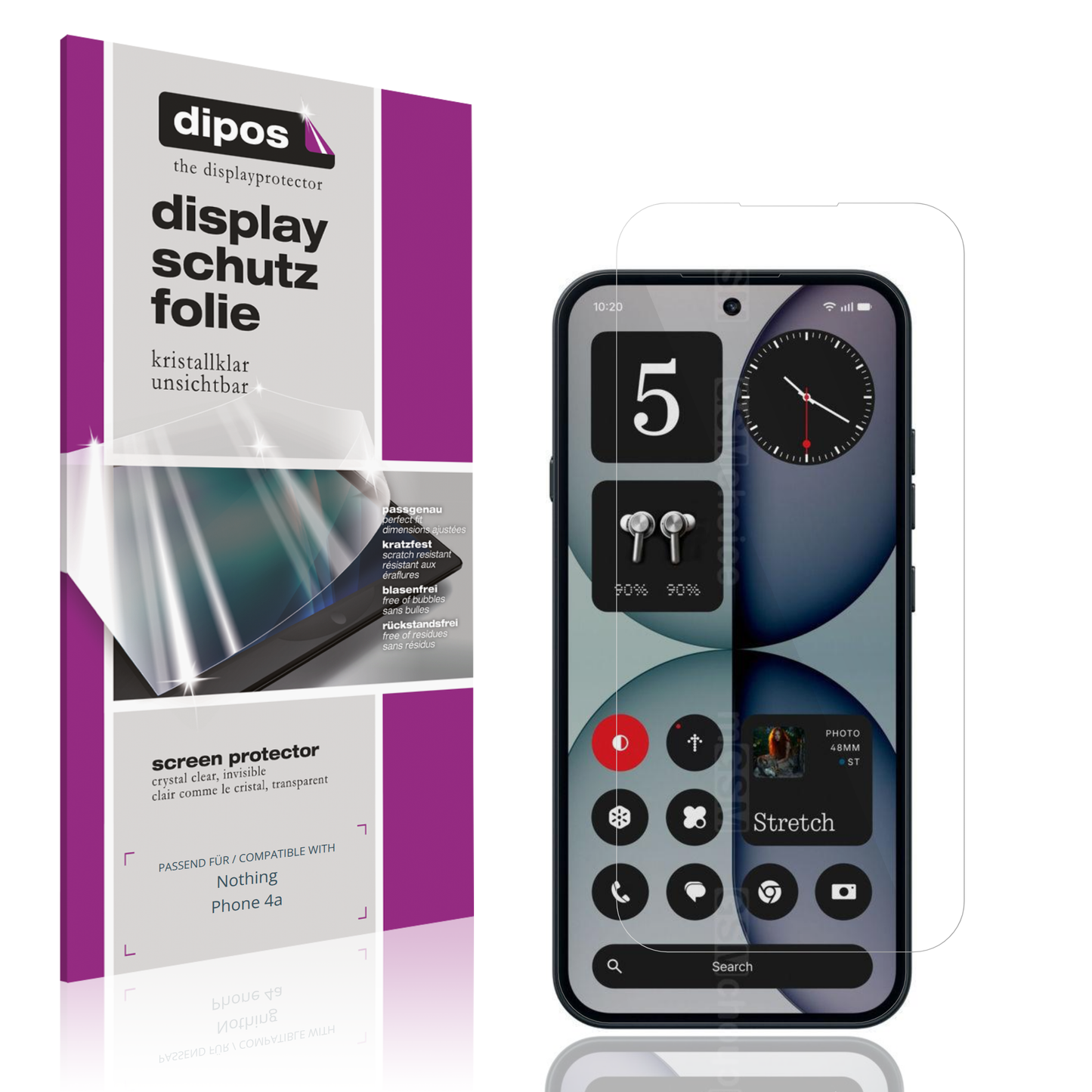 Klare Displayschutzfolie von dipos passend für Nothing Phone 4a, präziser Zuschnitt und blasenfrei montiert