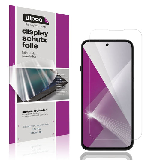 Klare Displayschutzfolie von dipos passend für Nothing Phone 4b, präziser Zuschnitt und blasenfrei montiert