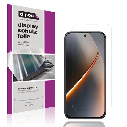 Klare Displayschutzfolie von dipos passend für Nubia Neo 5 5G, präziser Zuschnitt und blasenfrei montiert