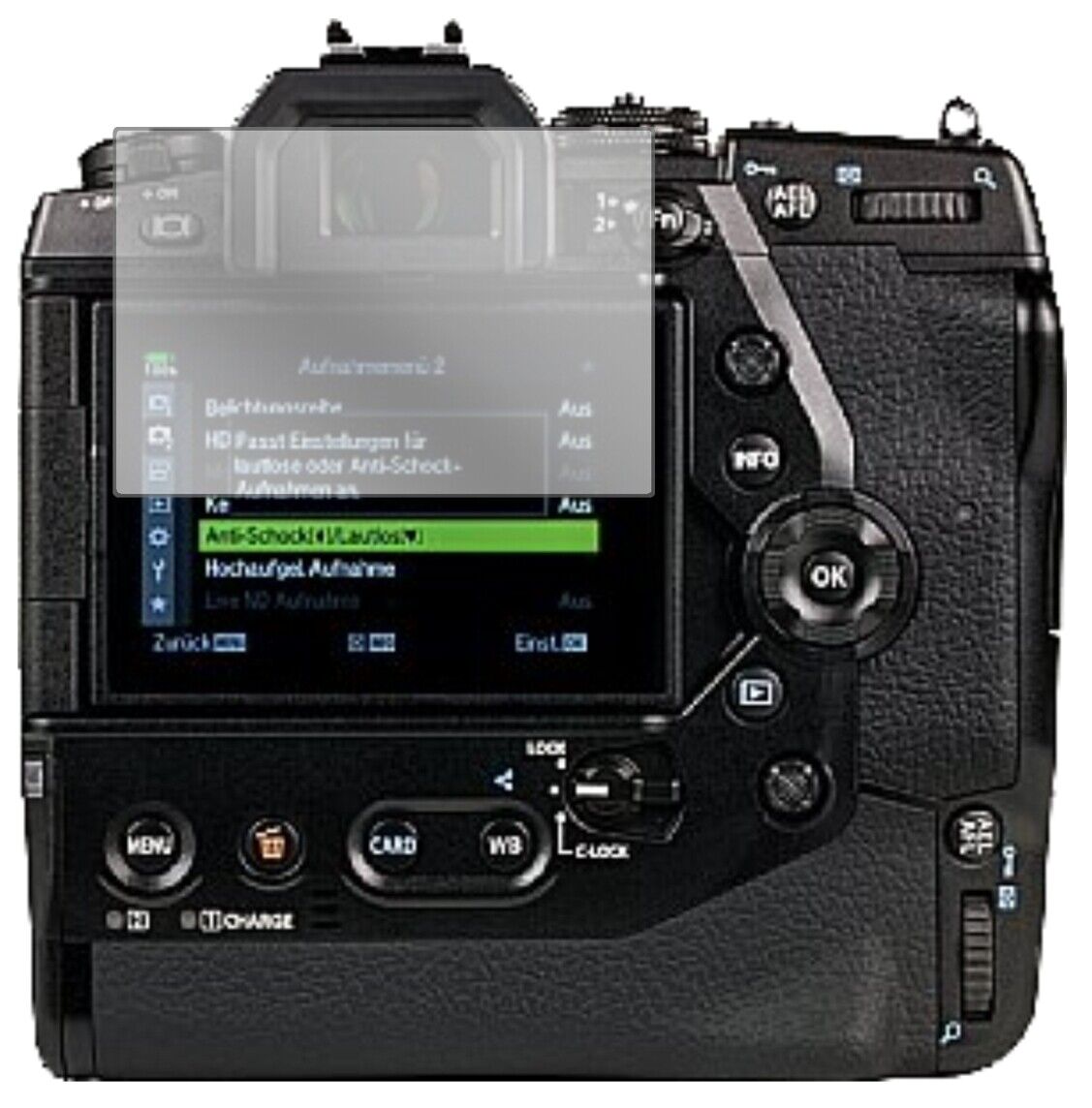Klare Displayschutzfolie von dipos passend für Olympus OM-D E-M1X, präziser Zuschnitt und blasenfrei montiert
