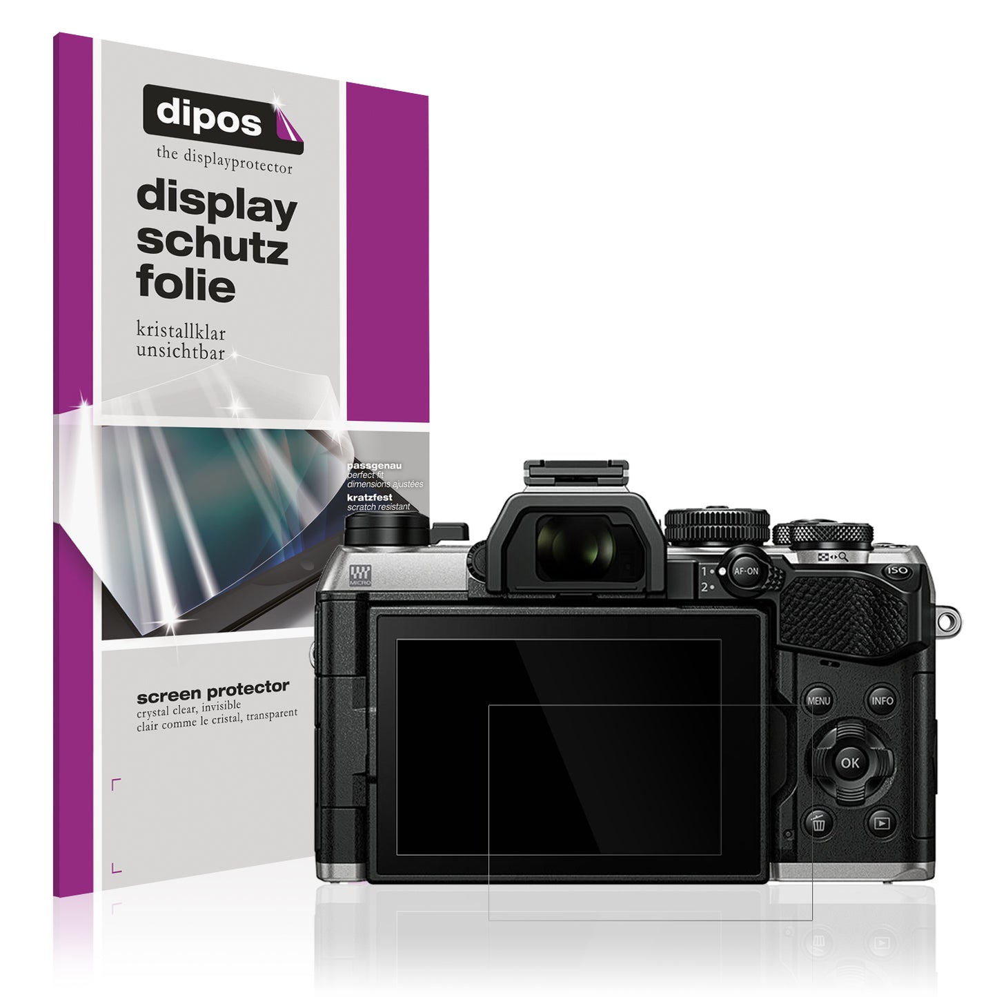 Klare Displayschutzfolie von dipos passend für Olympus OM System OM-5 Mark II, präziser Zuschnitt und blasenfrei montiert