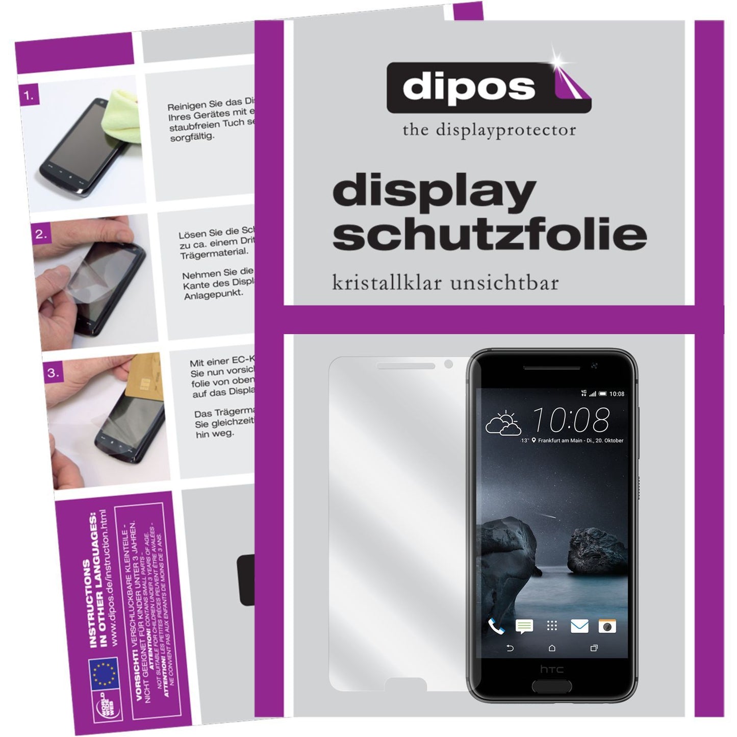 Klare Displayschutzfolie von dipos passend für One A9 HTC, präziser Zuschnitt und blasenfrei montiert