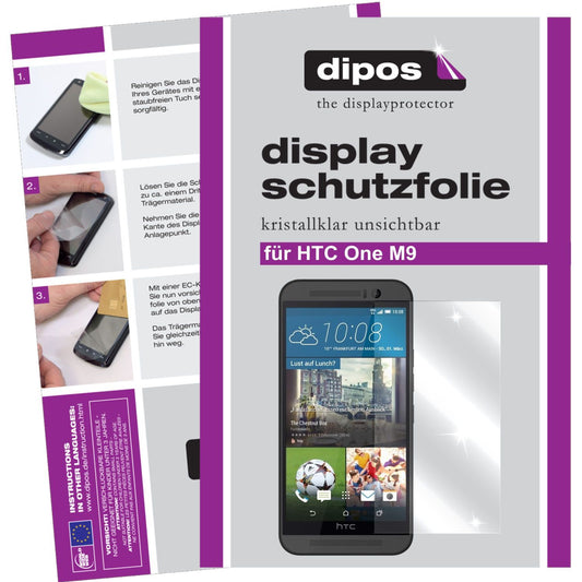 Klare Displayschutzfolie von dipos passend für One M9 HTC, präziser Zuschnitt und blasenfrei montiert