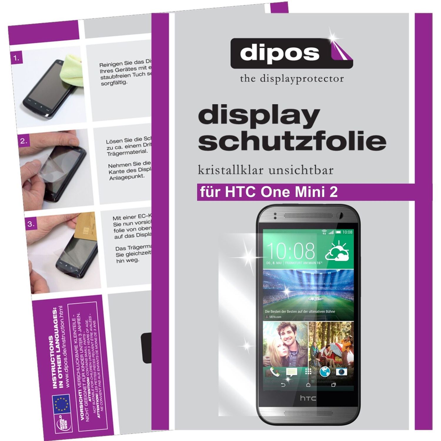 Klare Displayschutzfolie von dipos passend für One mini 2 HTC, präziser Zuschnitt und blasenfrei montiert