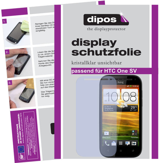 Klare Displayschutzfolie von dipos passend für One SV HTC, präziser Zuschnitt und blasenfrei montiert
