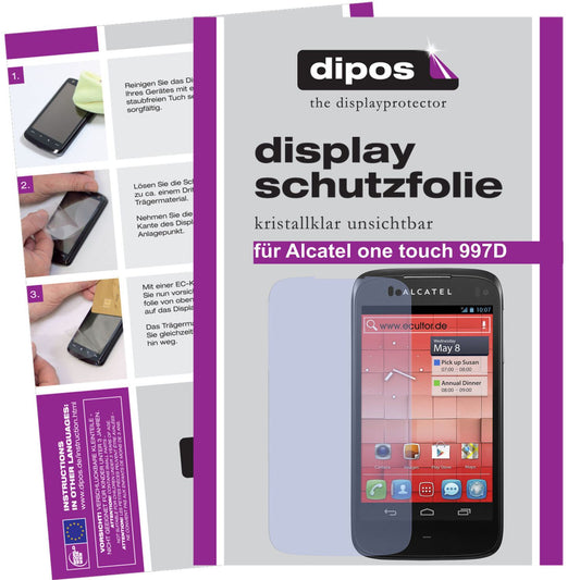 Klare Displayschutzfolie von dipos passend für One Touch 997D Alcatel, präziser Zuschnitt und blasenfrei montiert