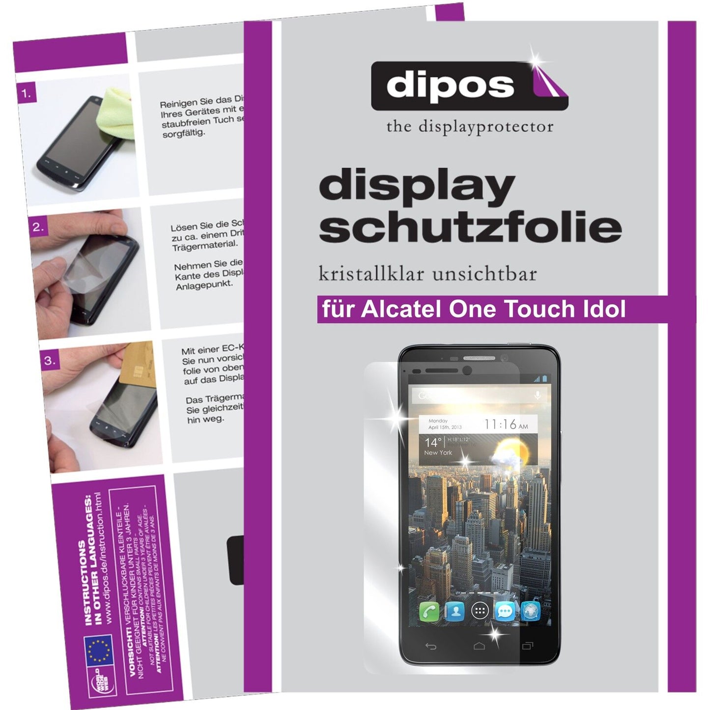 Klare Displayschutzfolie von dipos passend für One Touch Idol Alcatel, präziser Zuschnitt und blasenfrei montiert