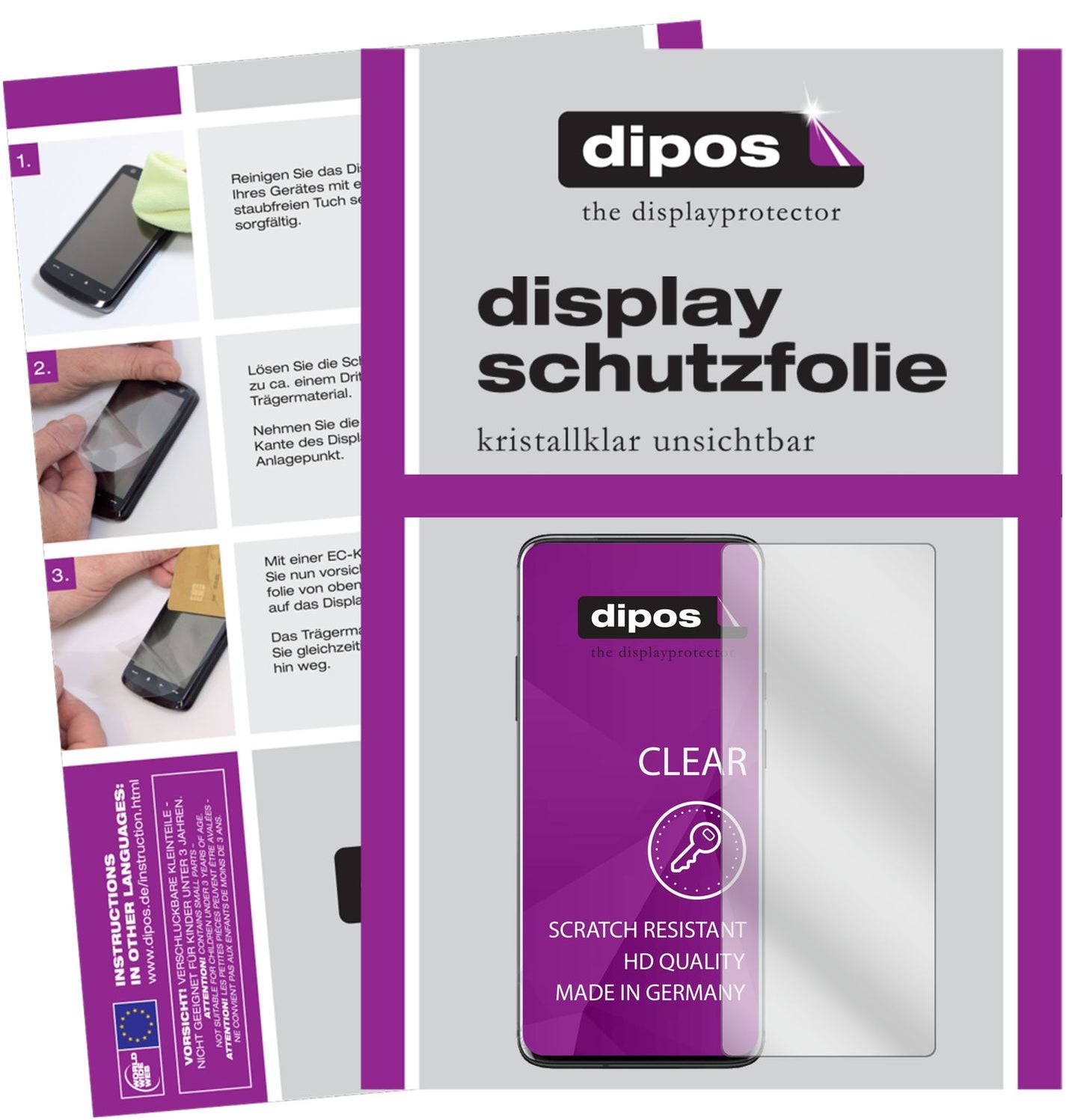 Klare Displayschutzfolie von dipos passend für OnePlus 7T Pro, präziser Zuschnitt und blasenfrei montiert