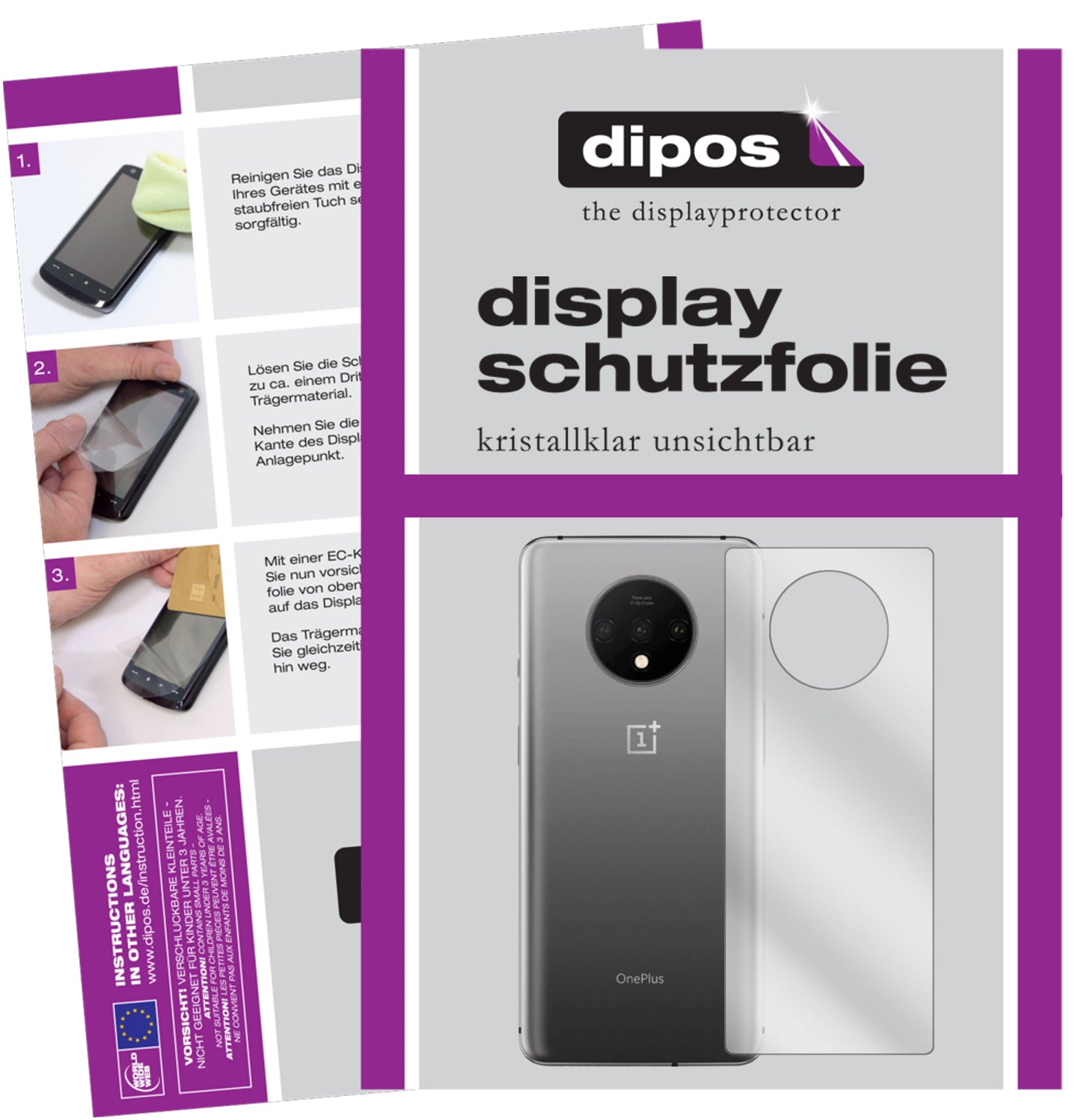Klare Displayschutzfolie von dipos passend für OnePlus 7T Rückseite, präziser Zuschnitt und blasenfrei montiert