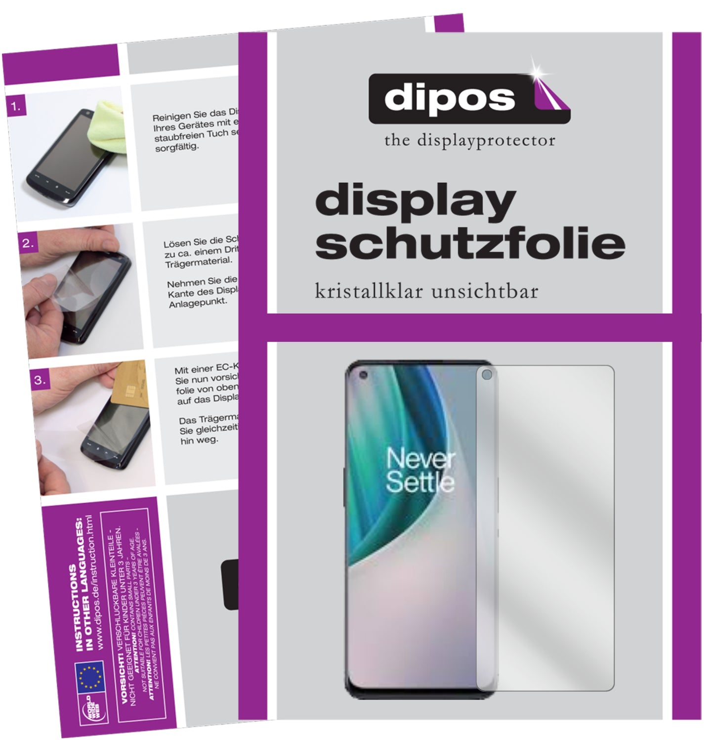 Klare Displayschutzfolie von dipos passend für OnePlus Nord N100, präziser Zuschnitt und blasenfrei montiert