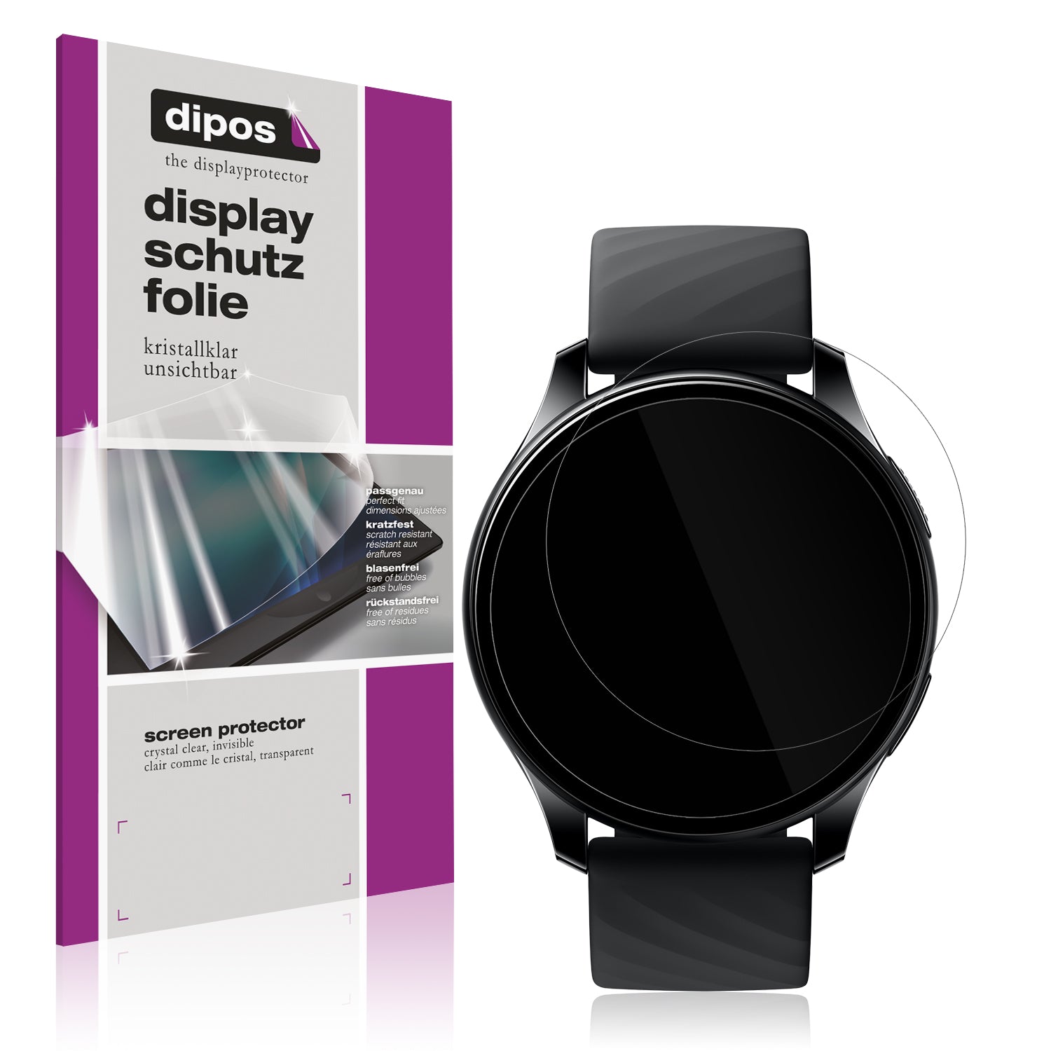 Klare Displayschutzfolie von dipos passend für OnePlus Nord Smartwatch, präziser Zuschnitt und blasenfrei montiert