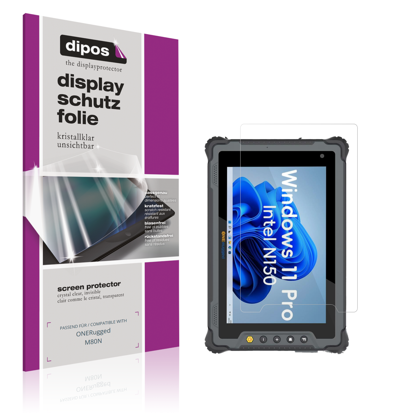Klare Displayschutzfolie von dipos passend für ONERugged M80N, präziser Zuschnitt und blasenfrei montiert