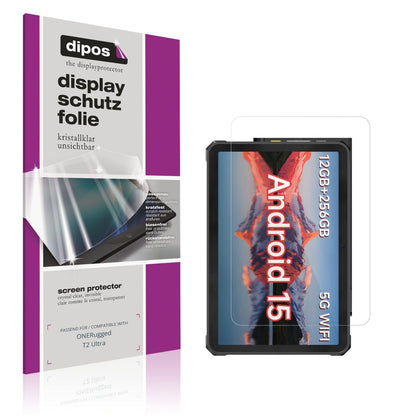 Klare Displayschutzfolie von dipos passend für ONERugged T2 Ultra, präziser Zuschnitt und blasenfrei montiert