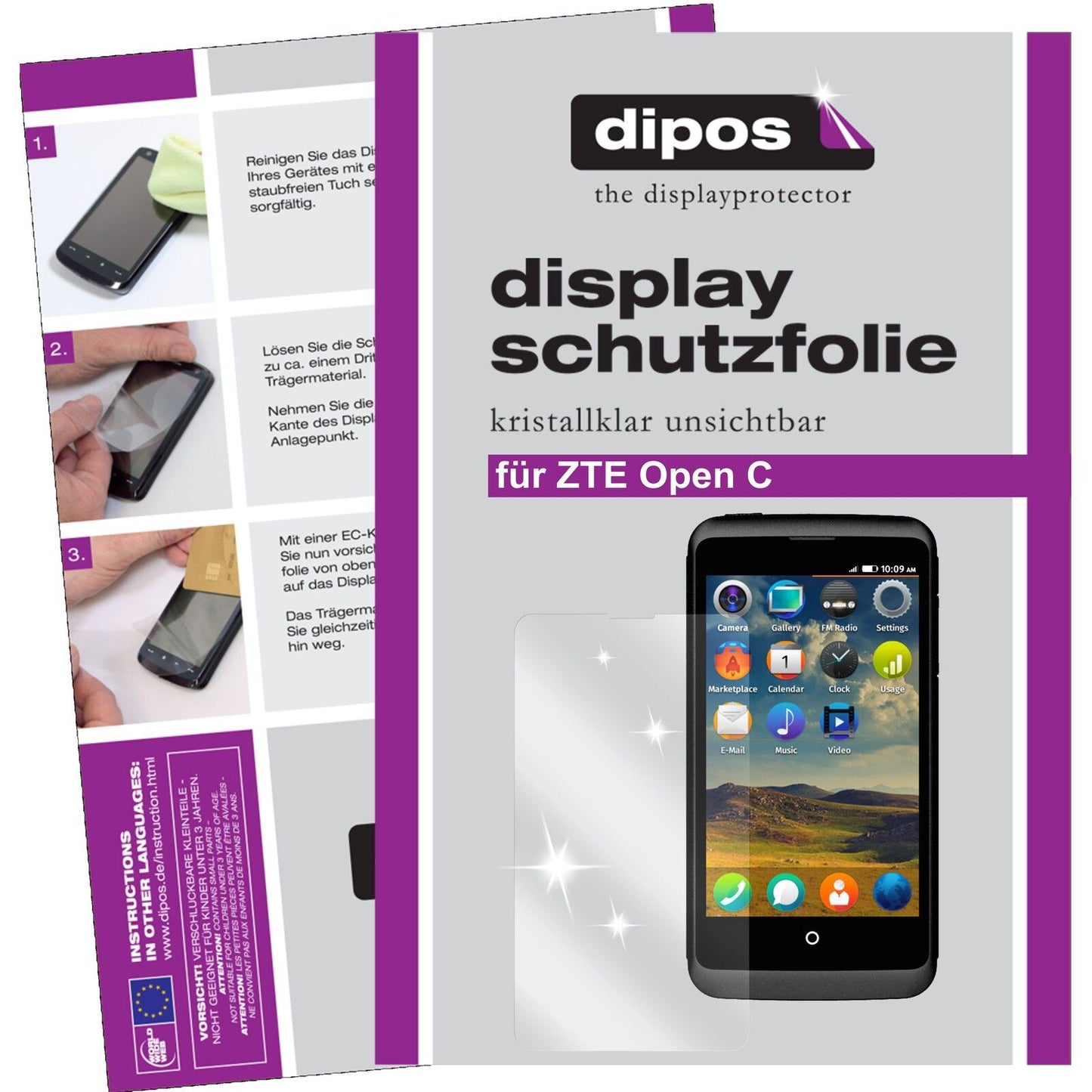 Klare Displayschutzfolie von dipos passend für Open C ZTE, präziser Zuschnitt und blasenfrei montiert