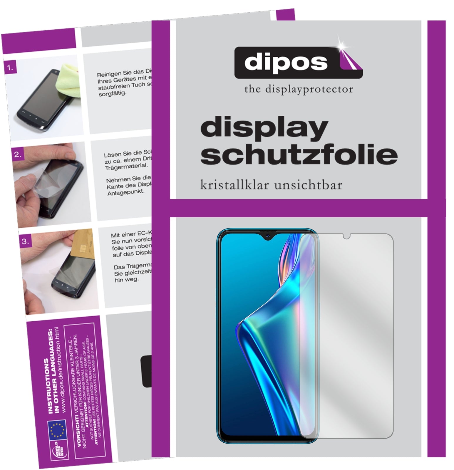 Klare Displayschutzfolie von dipos passend für Oppo A12, präziser Zuschnitt und blasenfrei montiert