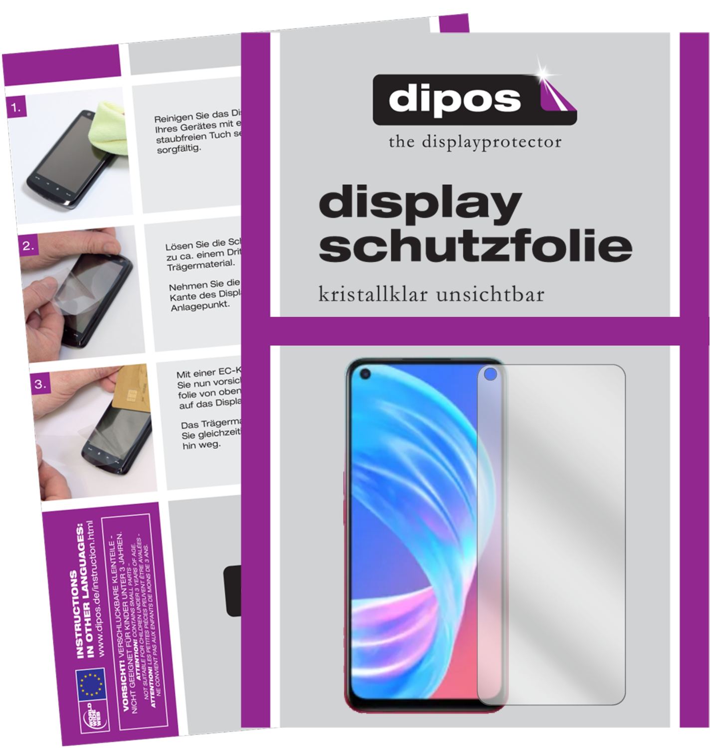 Klare Displayschutzfolie von dipos passend für Oppo A72 5G, präziser Zuschnitt und blasenfrei montiert