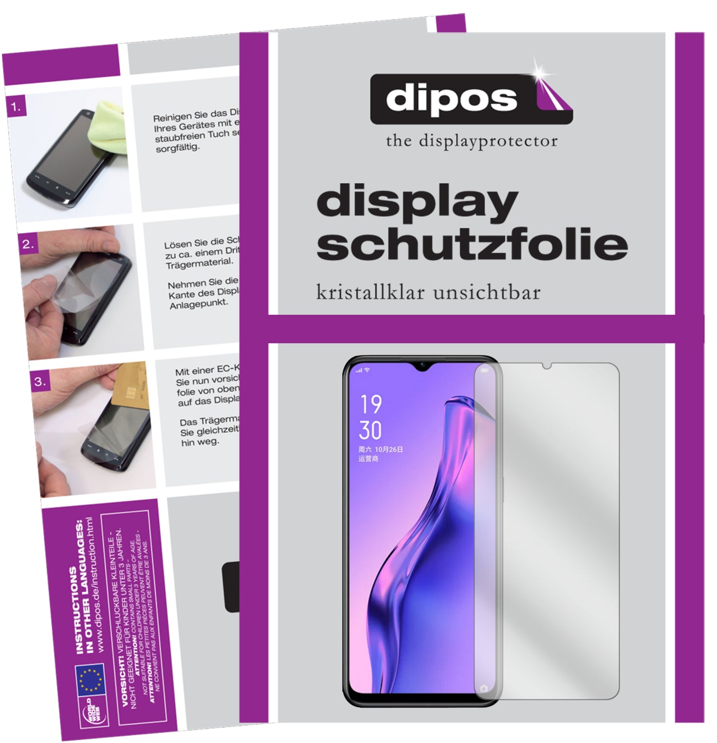 Klare Displayschutzfolie von dipos passend für Oppo A8, präziser Zuschnitt und blasenfrei montiert