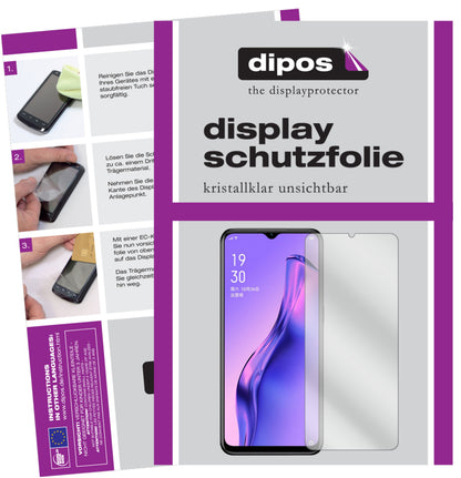 Klare Displayschutzfolie von dipos passend für Oppo A8, präziser Zuschnitt und blasenfrei montiert
