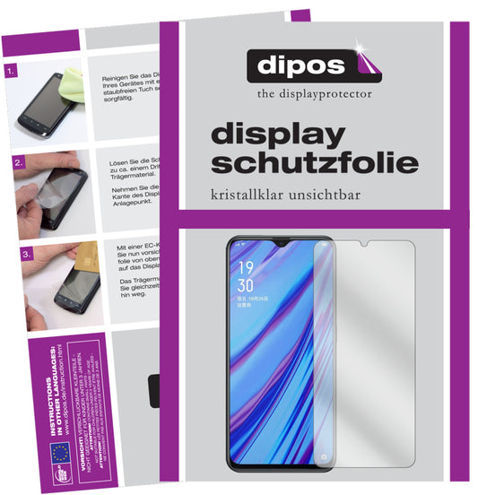 Klare Displayschutzfolie von dipos passend für Oppo A9x, präziser Zuschnitt und blasenfrei montiert