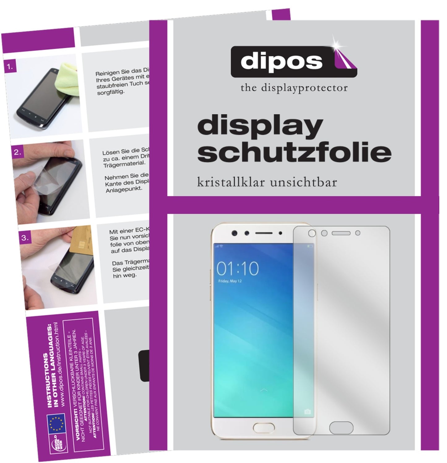Klare Displayschutzfolie von dipos passend für Oppo F3, präziser Zuschnitt und blasenfrei montiert