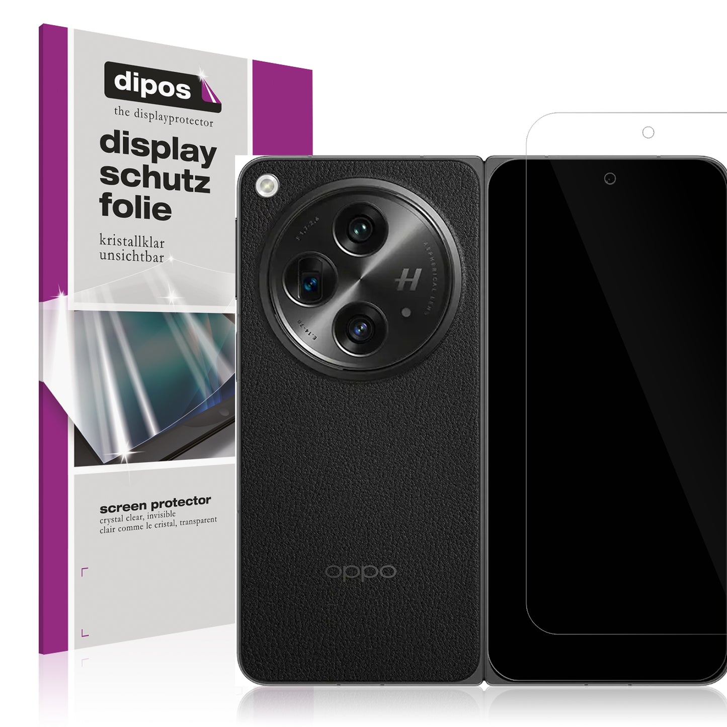 Klare Displayschutzfolie von dipos passend für Oppo Find N3 Aussenseite, präziser Zuschnitt und blasenfrei montiert