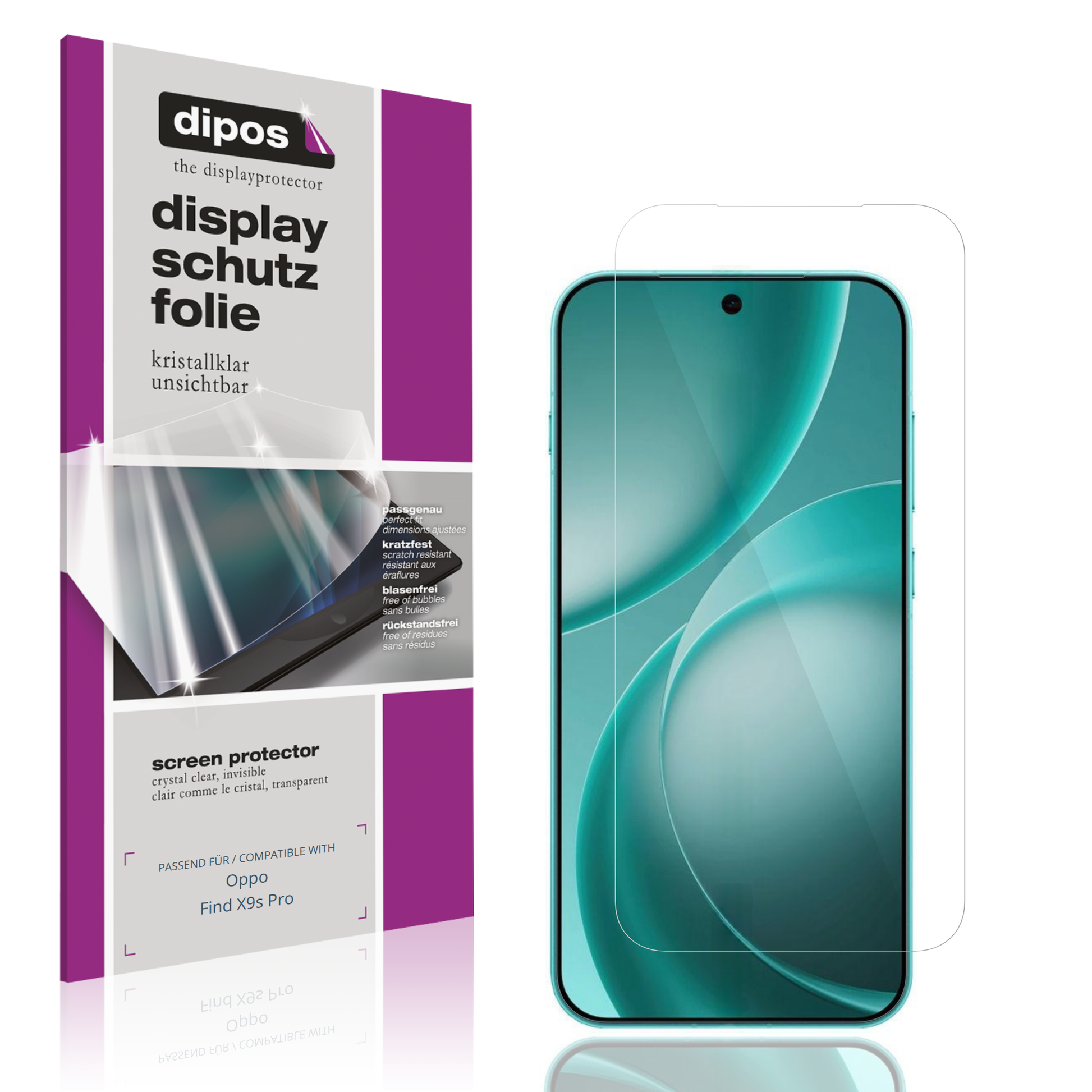Klare Displayschutzfolie von dipos passend für Oppo Find X9s Pro, präziser Zuschnitt und blasenfrei montiert