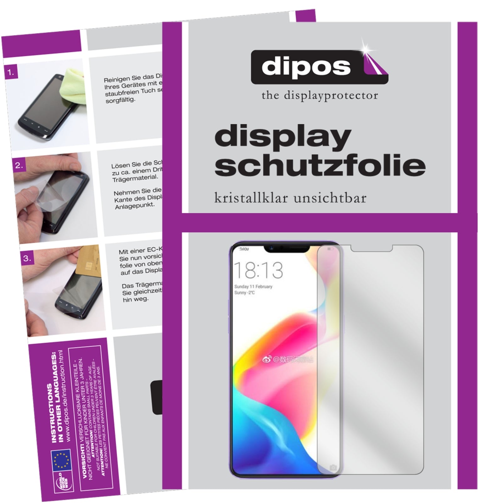 Klare Displayschutzfolie von dipos passend für Oppo R15, präziser Zuschnitt und blasenfrei montiert